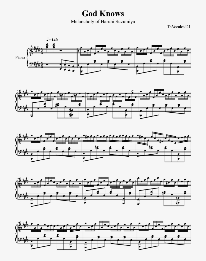 God Knows Sheet Music Composed By Thvocaloid21 1 Of - Implicit Demand For Proof Piano, transparent png #2687758