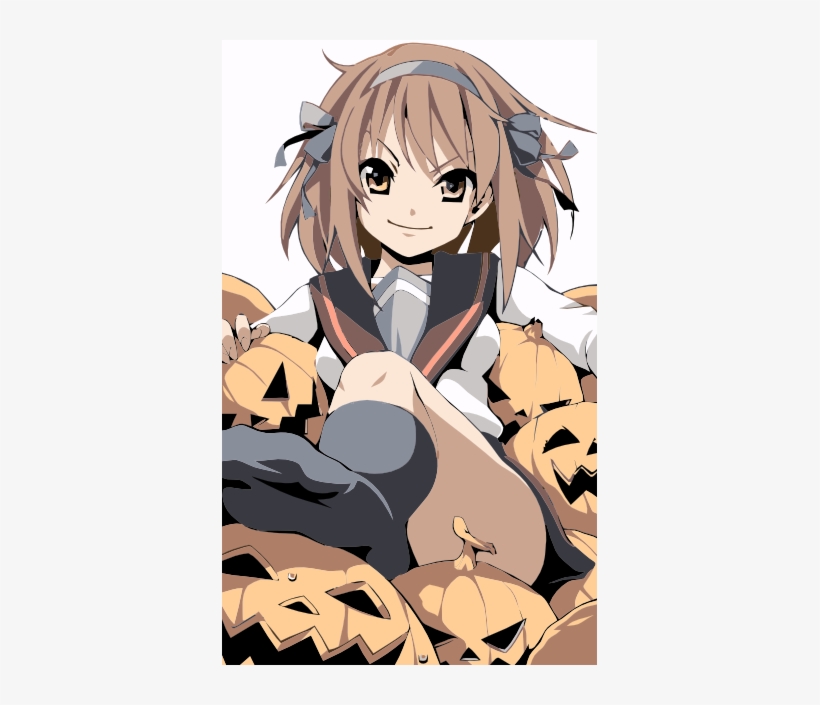A Picture Of Haruhi Suzumiya Sitting On Some Pumpkins - Haruhi Suzumiya Happy Halloween, transparent png #2688277
