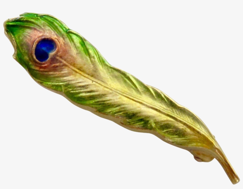 Rare Art Nouveau Krementz Peacock Feather Enamel 14k - Feather, transparent png #2695053