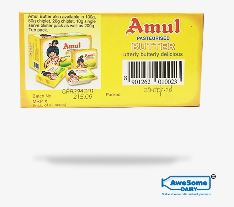 Awesome Dairy Amul Pasteurised Butter 100gm Image - Amul Ghee 500ml Price, transparent png #2695743