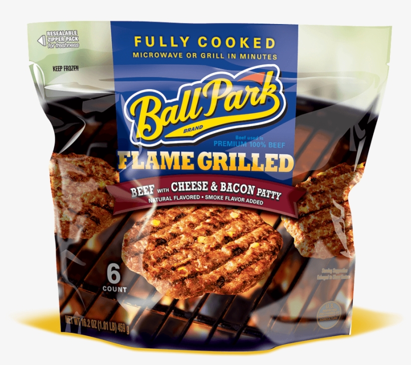Ball Park Fresh Bacon Cheddar Cheese Burger Patties - Ball Park Flame Grilled Cheeseburger, transparent png #2696178