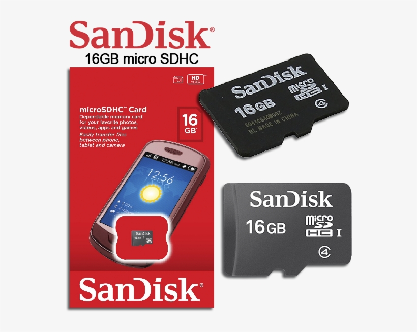 Sandisk 16gb Micro Sdhc Memory Card - Sandisk 16gb Class 4 Micro Sdhc Memory Card (sdsdqm-016g-b35), transparent png #2698783