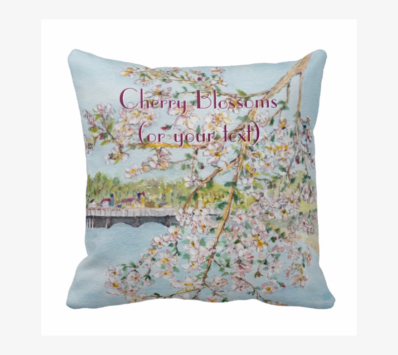 Washington Dc Cherry Blossoms Watercolor Painting Pillow - Watercolor Painting, transparent png #274234