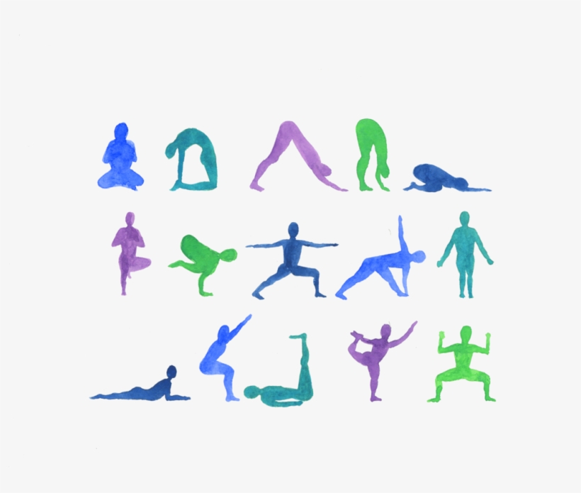 Yoga Pose Sequence Blue Watercolor Print - Yellow, transparent png #276096
