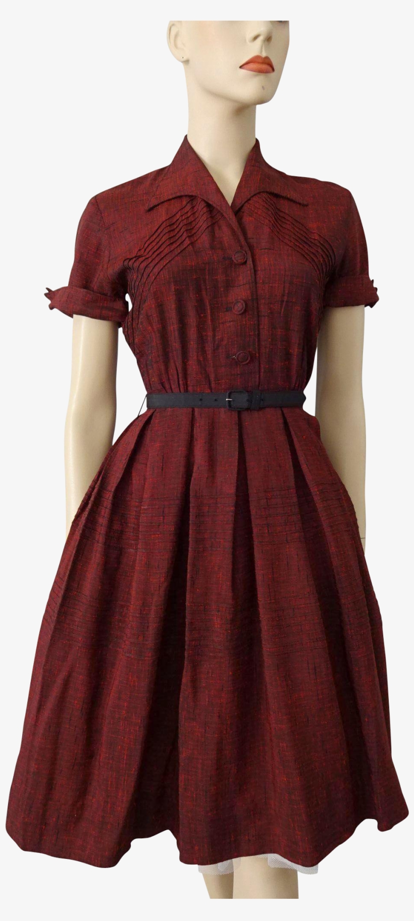 Womens Vintage 1950s Day Dress Red Shantung Fit And - Mannequin, transparent png #278445