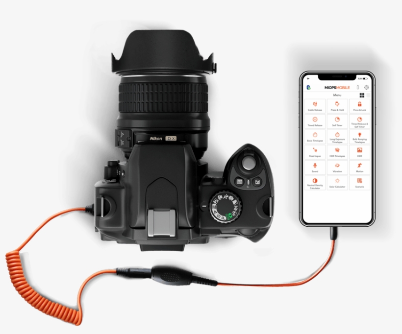 Miops Mobile Dongle On Camera And Smartphone - Miops / Nerotrigger Miops Mobile Remote - Smartphone-app-gesteuerter, transparent png #2704194
