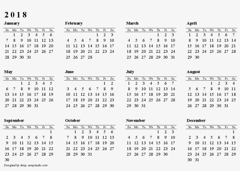 2018 Calendar Png Image Hd - 2016 Calendar Printable A4, transparent png #2704704