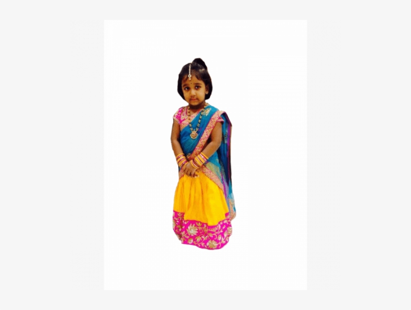 Yellow And Blue With Pink Blouse Kid Lehenga Voni - Half Saree For Baby Girl, transparent png #2706713