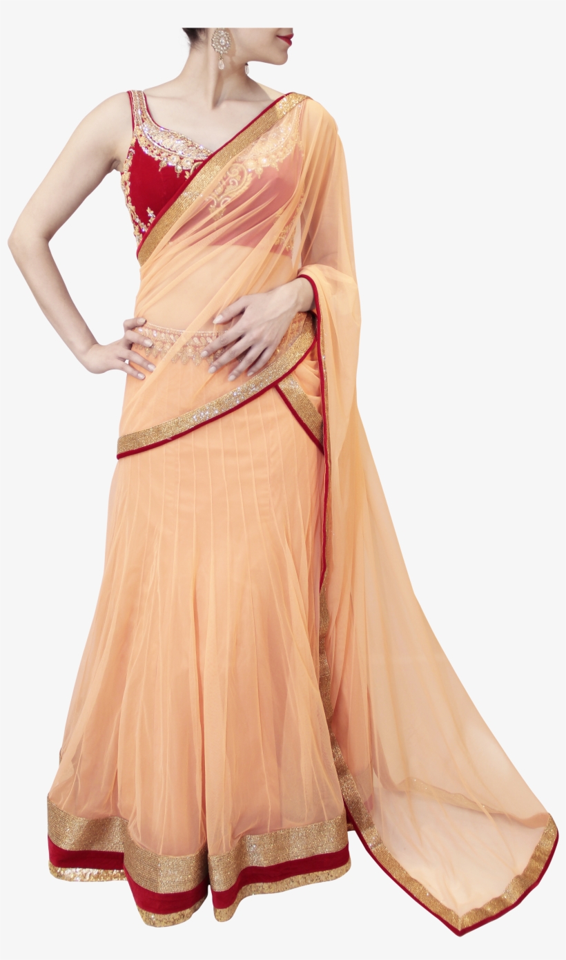 Graphic Black And White Stock Peach And Maroon Saree - Lehenga-style Saree, transparent png #2706877