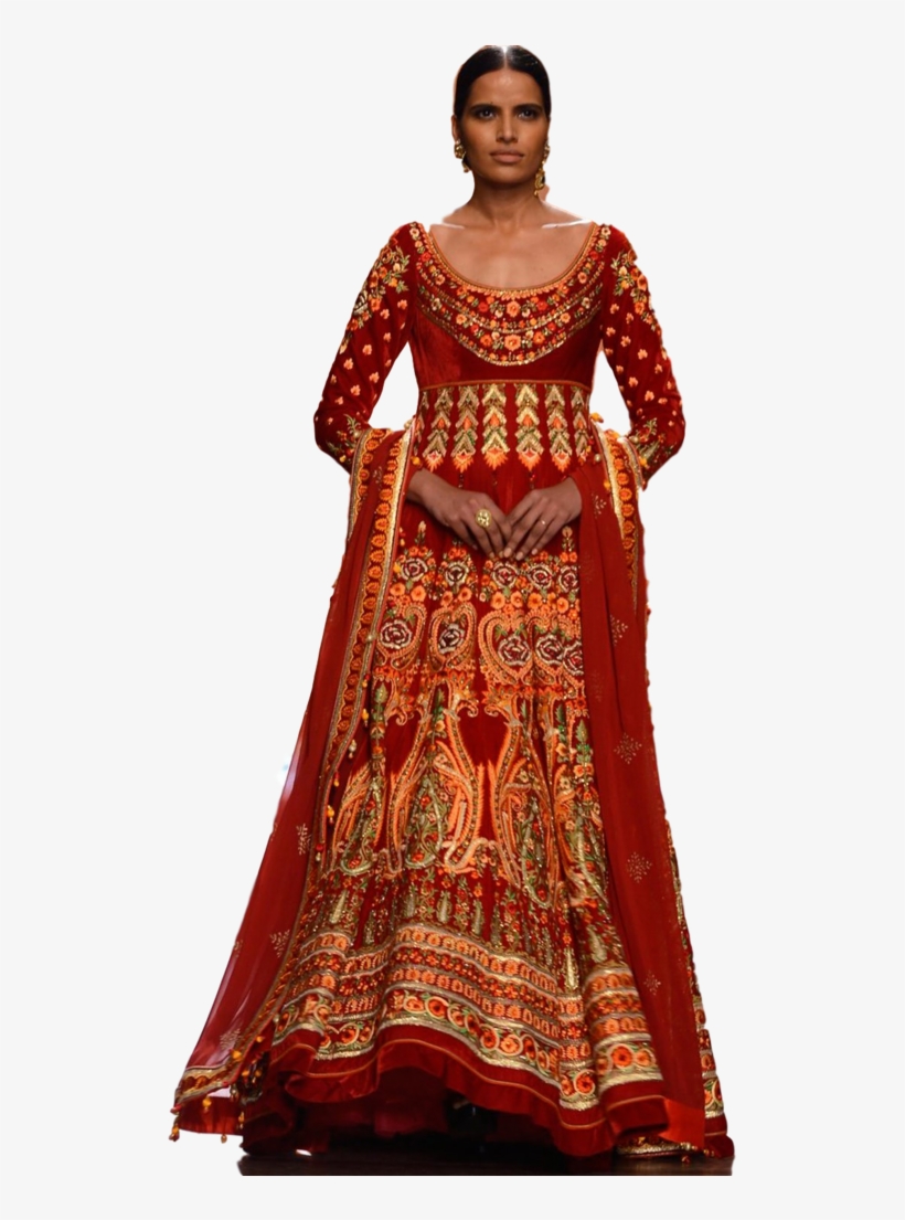 Red Color Anarkali In Velvet Anarkali Lehenga, Bridal - Fashion In India, transparent png #2707559