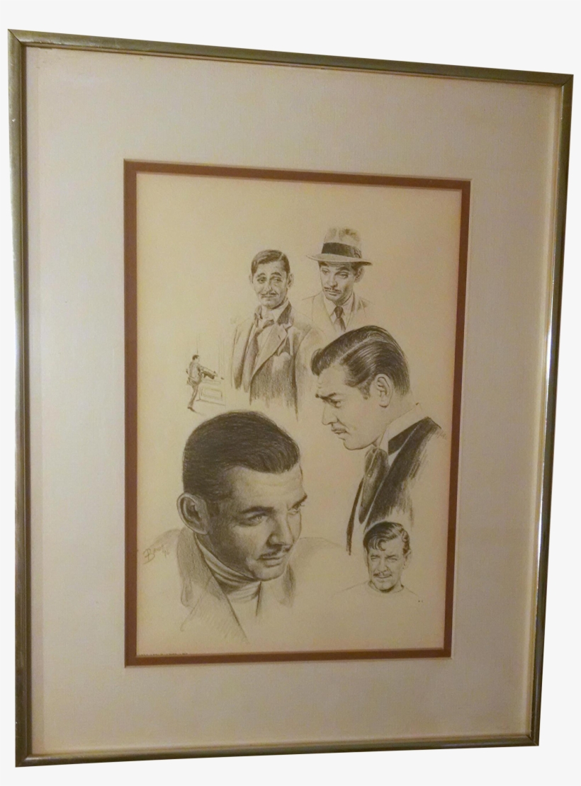 Charcoal Clark Gable Collage Drawing - Vintage Lithograph Drawing Clark Gable Glen Fortune, transparent png #2708993