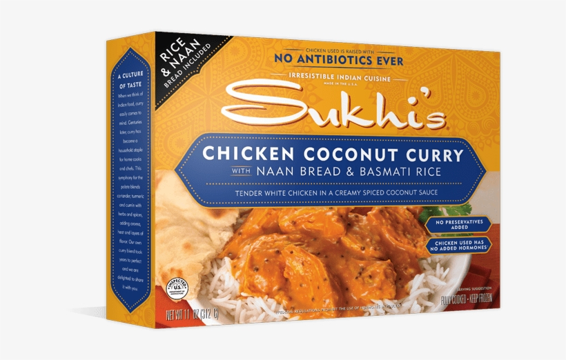 Chicken Coconut Curry - Sukhi's Chicken Coconut Curry With Rice & Naan, transparent png #2709356