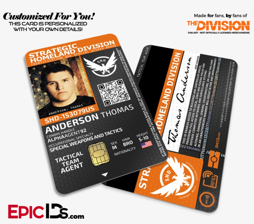 Strategic Homeland Division 'the Division' Agent Id - Division Shd Id Card, transparent png #2713364
