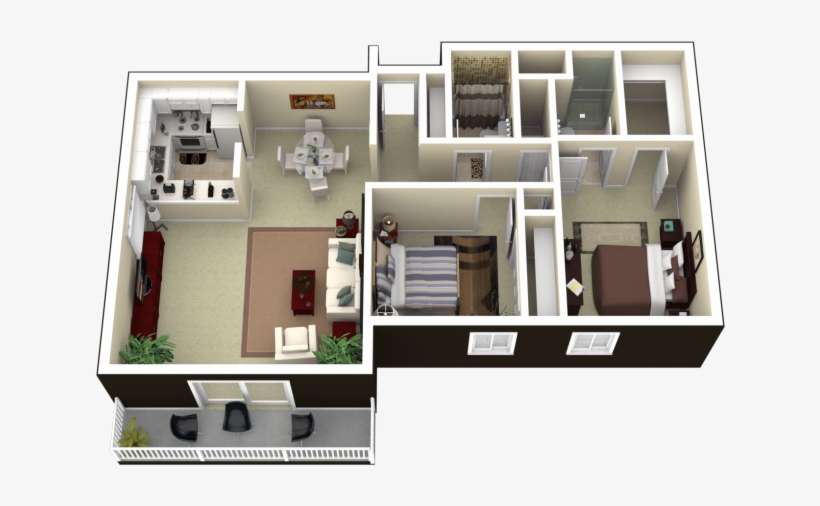 0 For The 2 Bedroom Floor Plan - Two Bedroom Plan 3d, transparent png #2713938