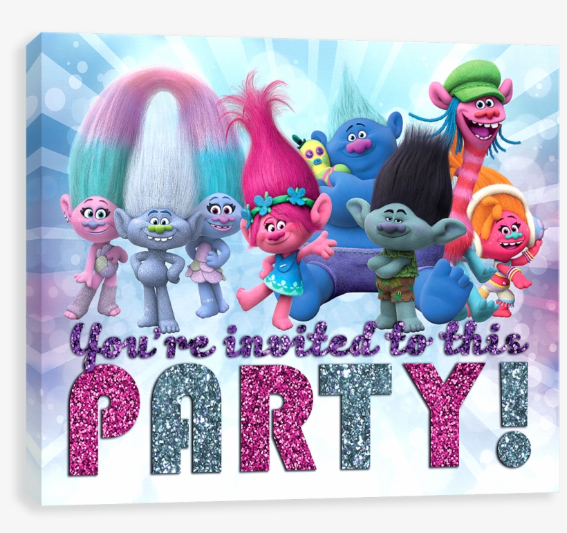 Trolls Party - Dreamworks Trolls Bright Side Glitter Canvas Wall Art, transparent png #2718283