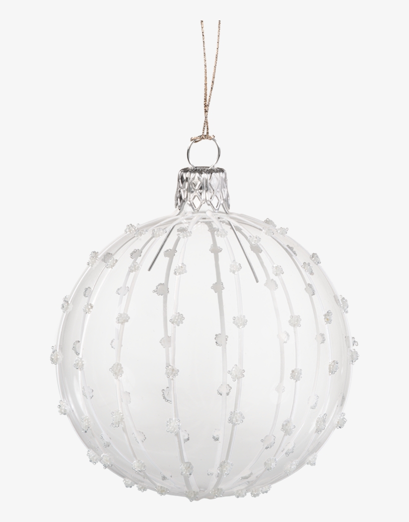 Glass Bauble Transparent With White Glitter Decoration - Boule De Noel Transparente, transparent png #2718481