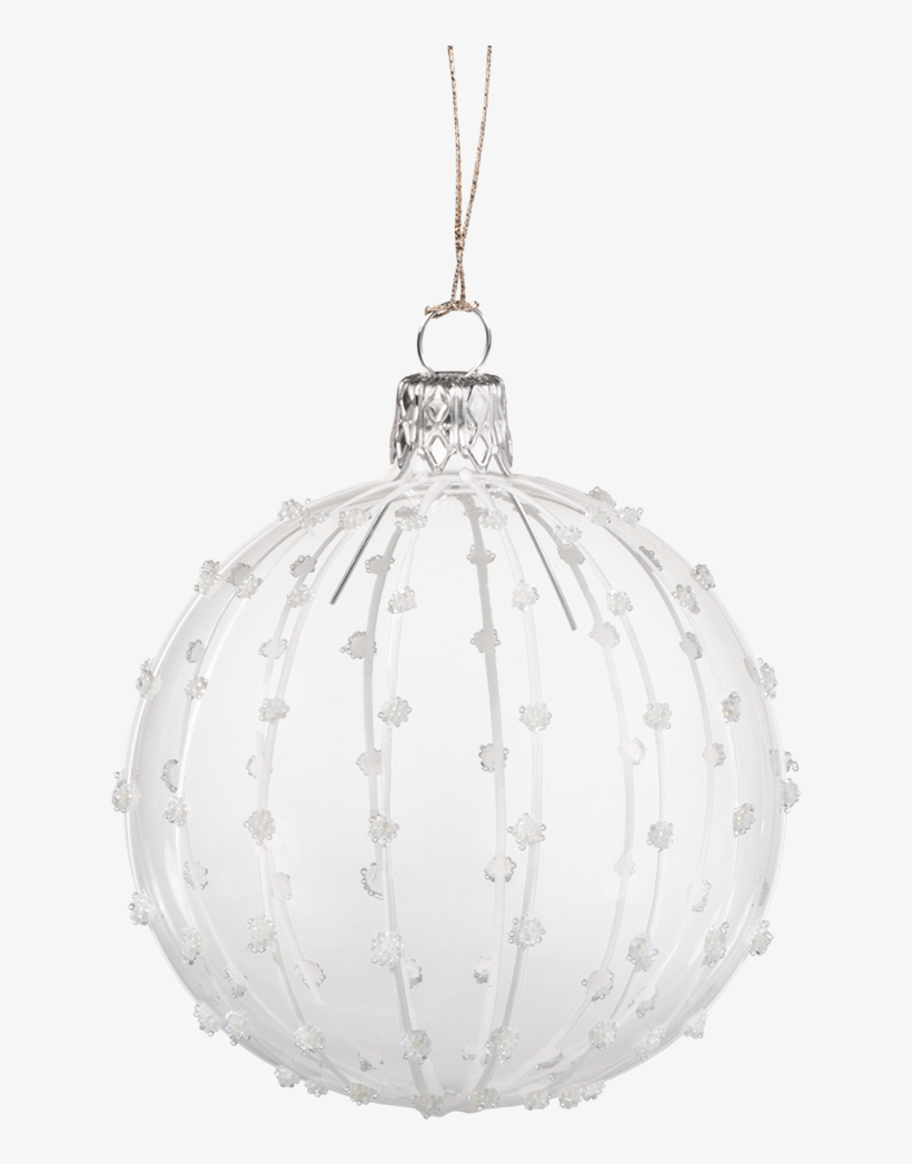 Glass Bauble Transparent With White Glitter Decoration Boule De