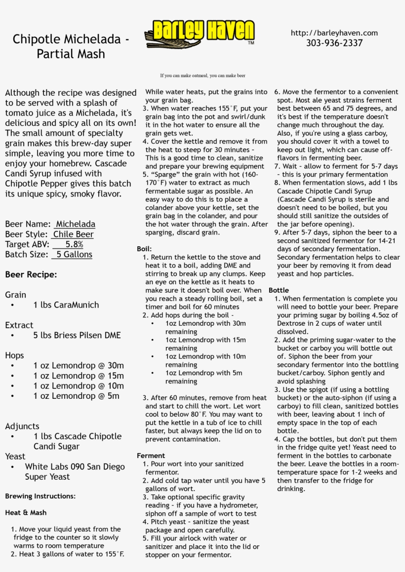 Brew An Amber Ale Beer Instruction Sheet - Document, transparent png #2719413