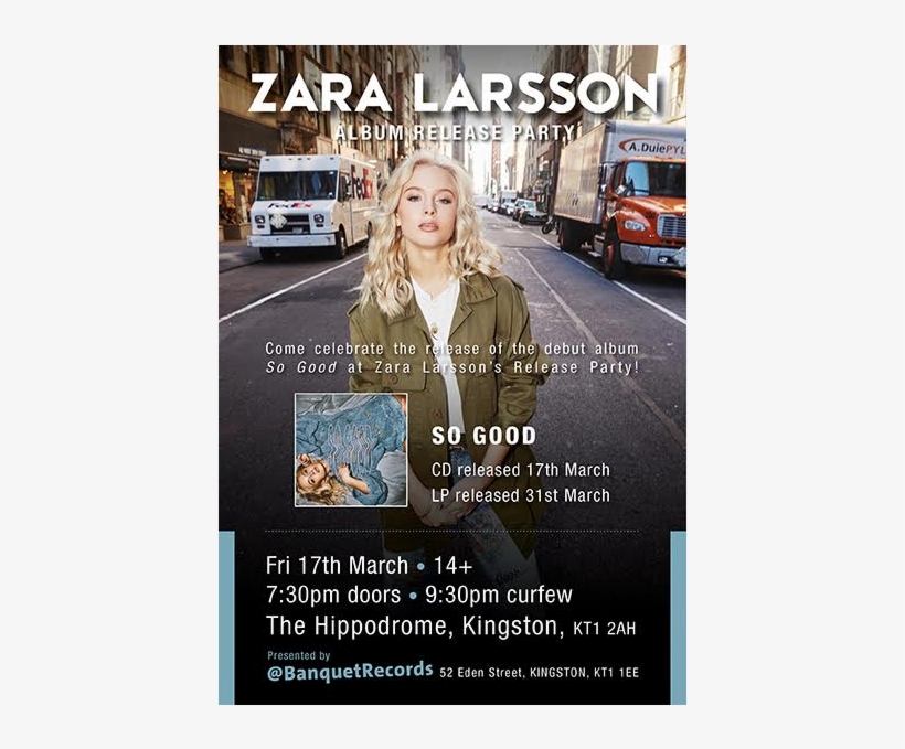 Friday 17th March At The Hippodrome, - Zara Larsson So Good Vinyl Record, transparent png #2723734