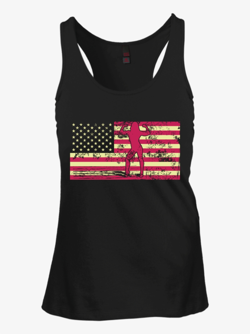 Female Bodybuilder Silhouette On The American Flag - Dog Mother Wine Lover, transparent png #2724784