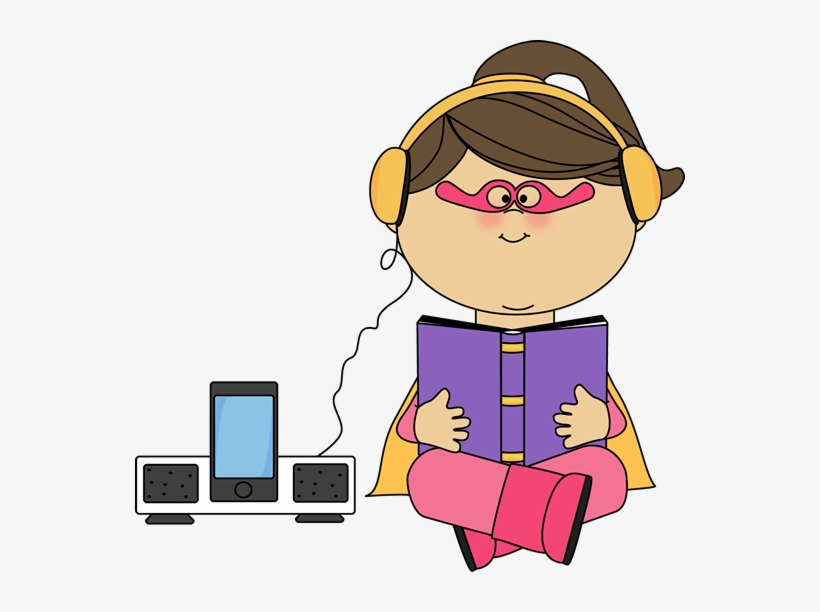 Superhero Girl Listening To A Book - Superheroes Reading Clipart, transparent png #2727302