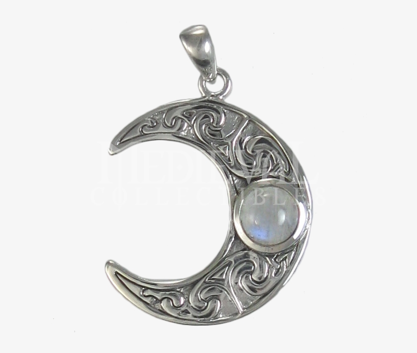 Horned Moon Crescent Ss Pendant With Rainbow Moonstone - Moon Pendant With Moonstone, transparent png #2733693