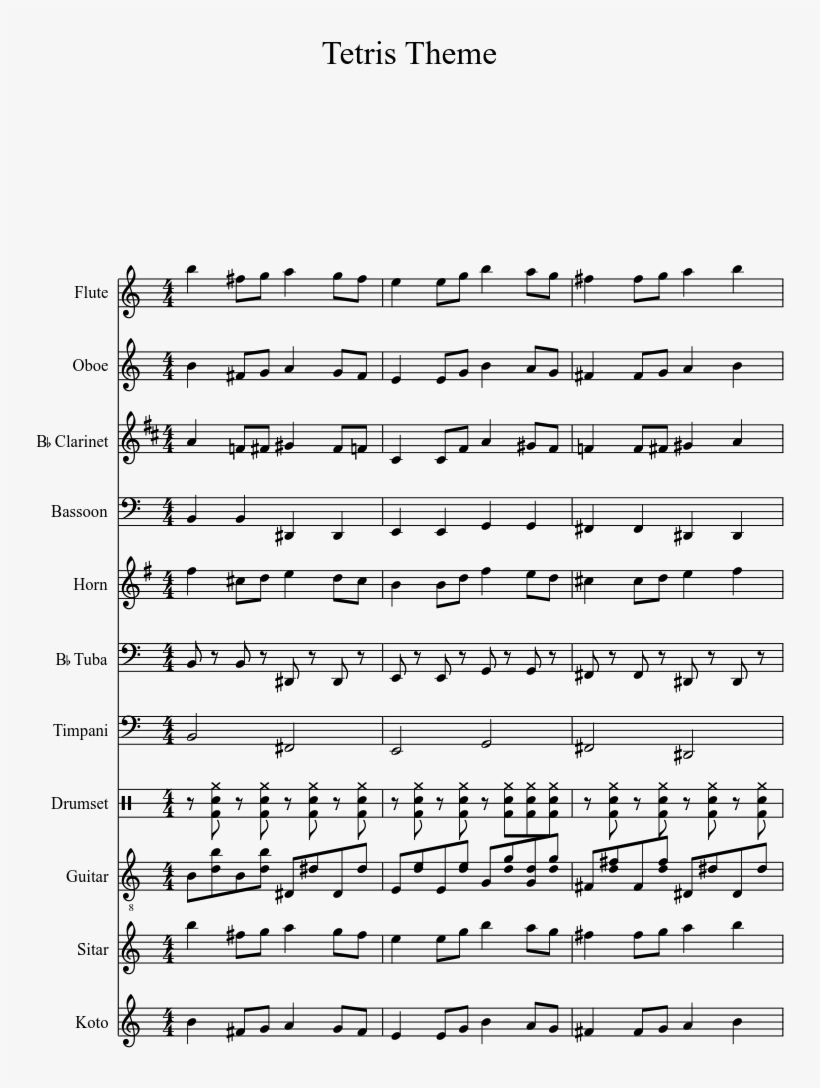 Tetris Theme Sheet Music 1 Of 6 Pages - Document, transparent png #2736067
