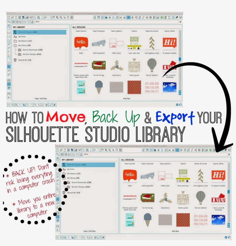 Silhouette Studio, Library, Move, Back Up, Export, - Silhouette, transparent png #2744206