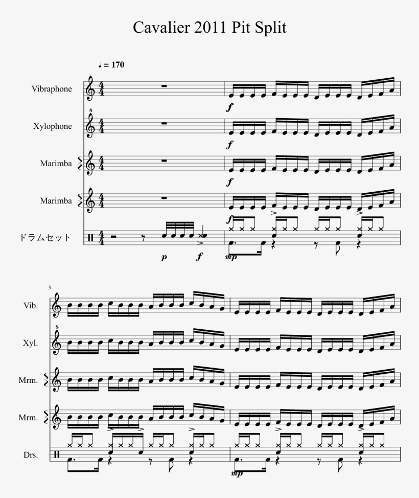 Dci Cavaliers 2011 Pit Split Sheet Music For Percussion - Guitar, transparent png #2751634