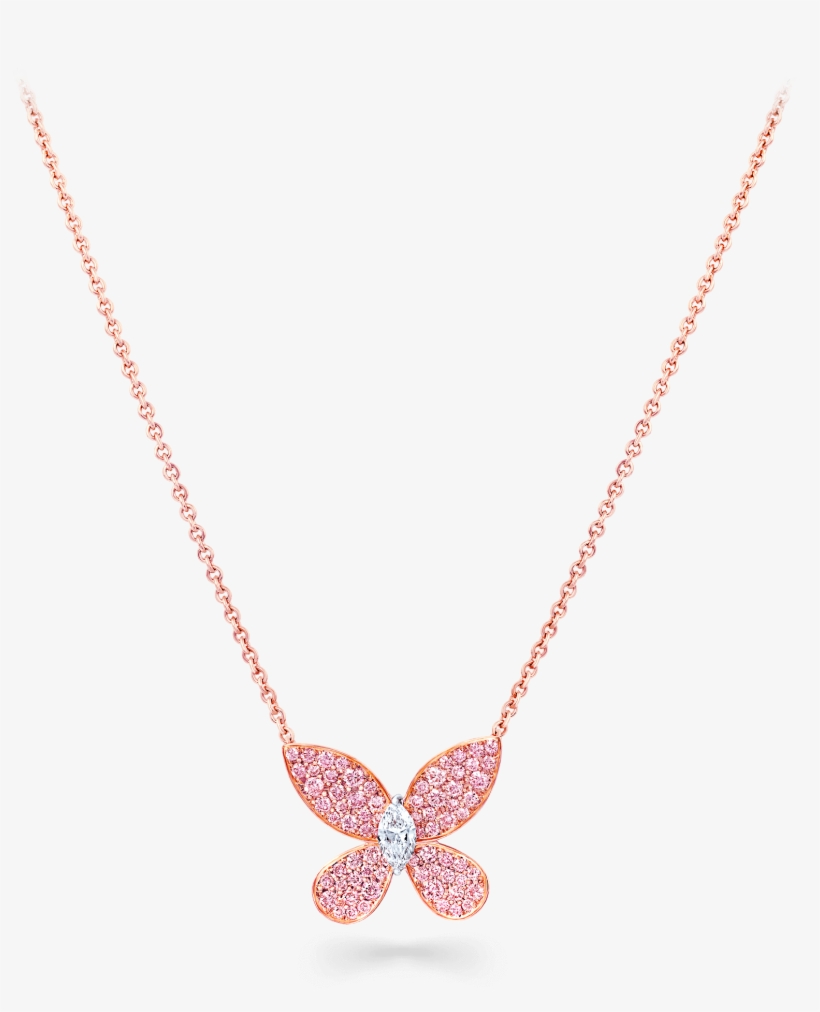 A Graff Pavé Butterfly Pink And White Diamond Pendant - Pendant, transparent png #2754248