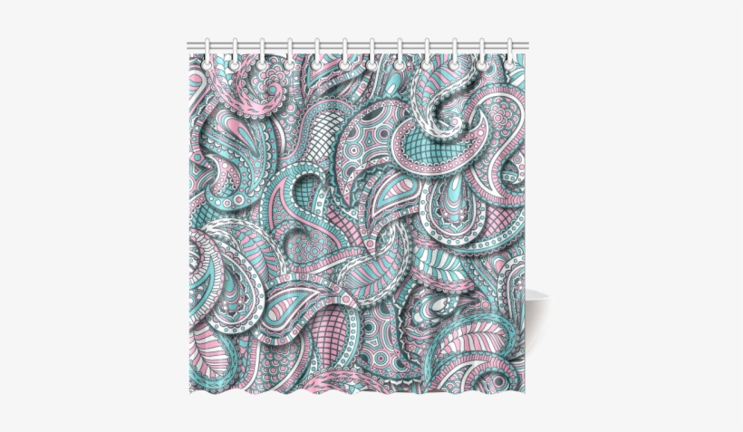 Pink Teal White Fun Ornate Paisley Pattern Shower Curtain - Rosa Und Blaues Paisley Karte, transparent png #2754344