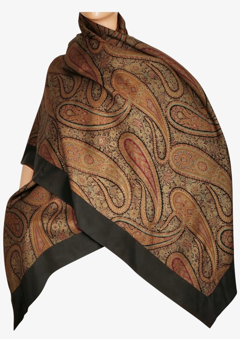 Vintage Harrods Wool And Silk Shawl Scarf Paisley Pattern - Scarf, transparent png #2754448