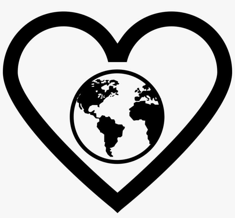 Earth Globe In Heart Outline Comments - Earth Vector Black And White, transparent png #2756111