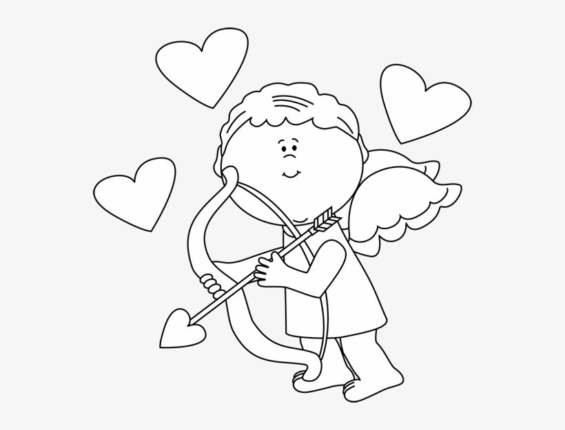 Black And White Cupid With Hearts Clip Art - Cupid With Black Background, transparent png #2756269