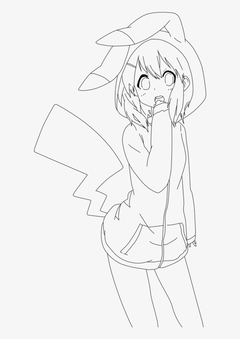 Collection Of Anime Pikachu Girl Drawing High Quality - Line Art, transparent png #2756963