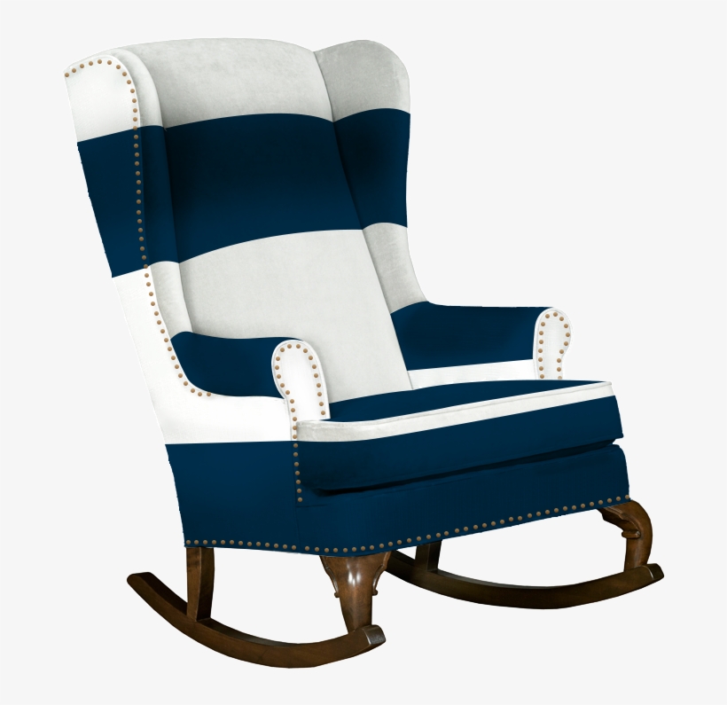 Navy And White Traditional Wingback Rocking Chair With - Rocking Chair, transparent png #2763350