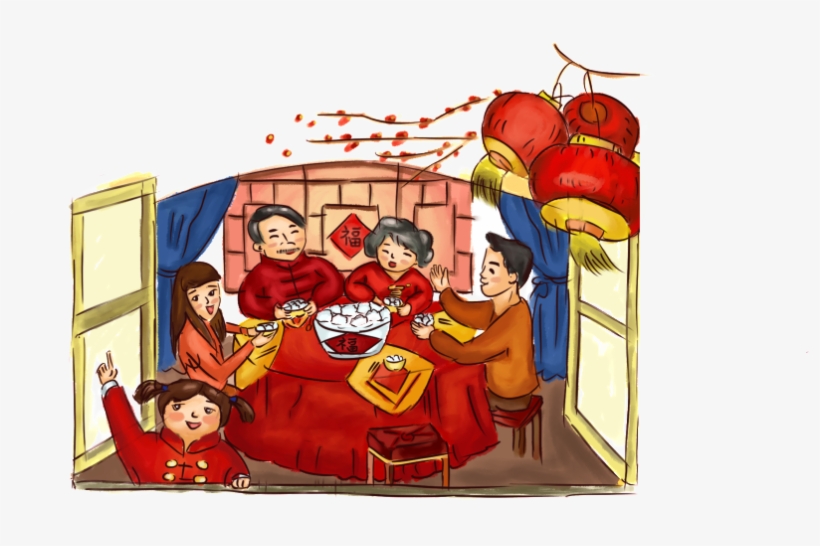 Hand Painted Flat Family Reunion Cartoon - Buon Viaggio In Cina, transparent png #2764002