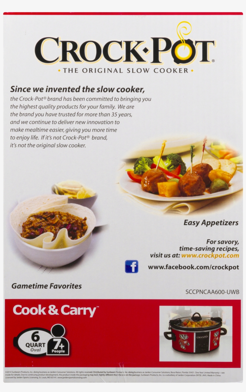Crock-pot University Of Wisconsin Cook & Carry Slow - Crock-pot The Original Slow Cooker 5 Qt. Round, transparent png #2768408