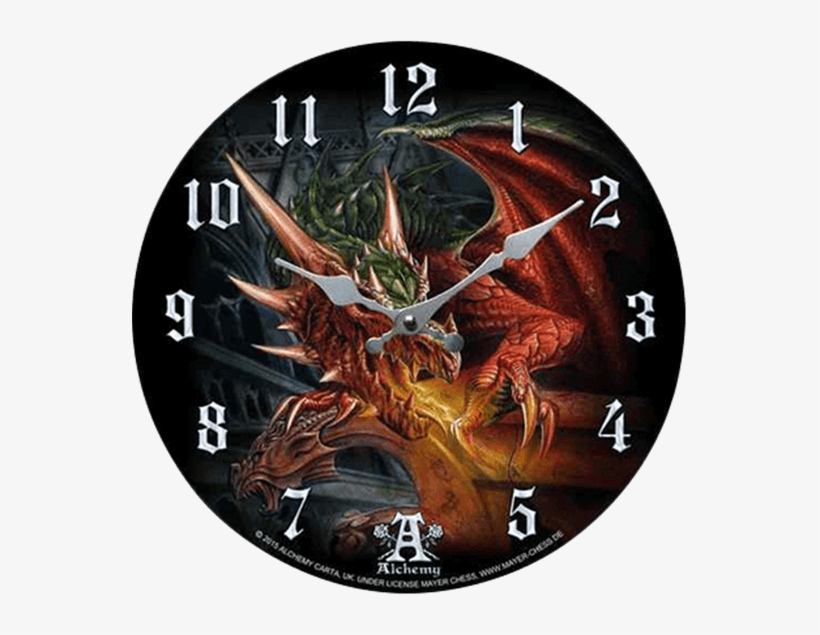 Fire Breathing Dragon Clock - Draco Basilica Ferocious Dragon Wall Clock By Alchemy, transparent png #2770757