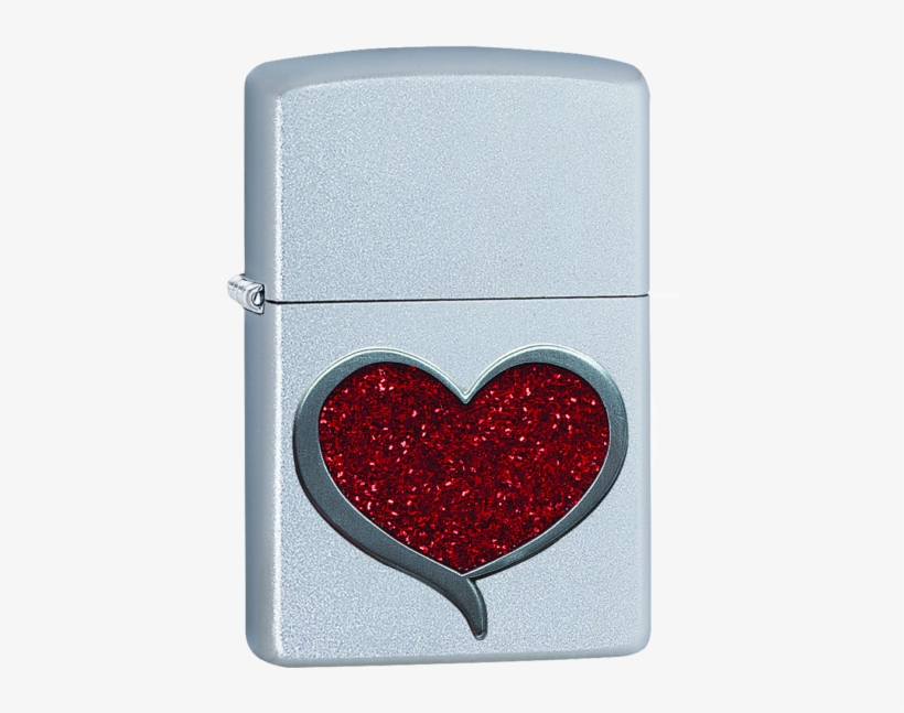 Zippo 29410 Red Glitter Heart Satin Chrome Finish Lighter, transparent png #2771812