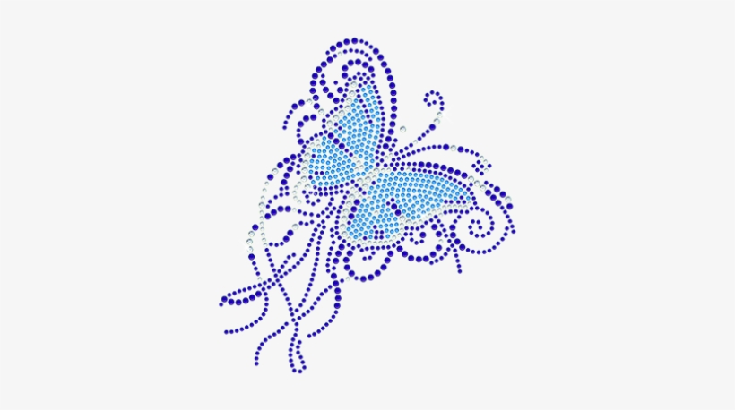 Cstar Motif Blue Flying Butterfly With Rhinestone Combination - Design, transparent png #2772810