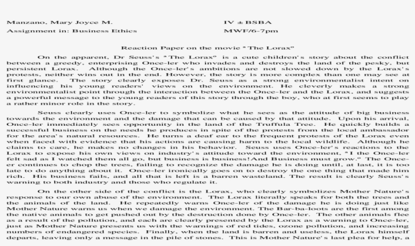 Reaction Paper About The Movie Lorax, transparent png #2775729