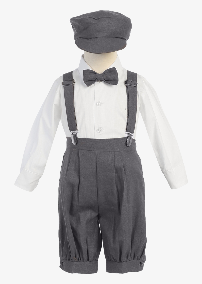 4-piece Christening Baptism Suspender Short Set - Lito Little Boys Charcoal Suspenders Short Pants Hat, transparent png #2776075