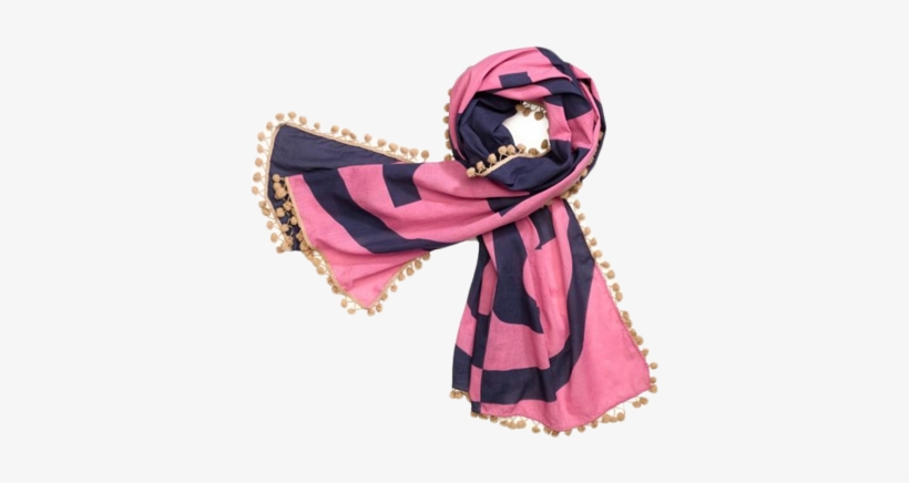 Printed Reva Scarf With Pom-poms - Scarf, transparent png #2776471