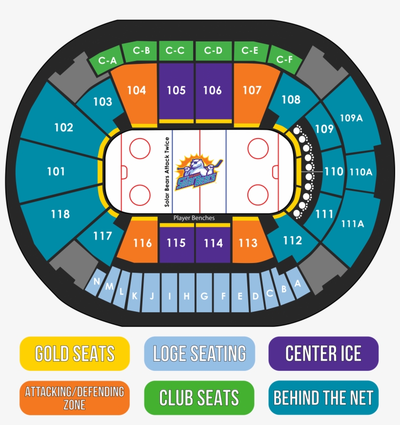 Amway Center Seating Map For Orlando Solar Bears 2018-19 - Amway Center Hockey Seating, transparent png #2778714