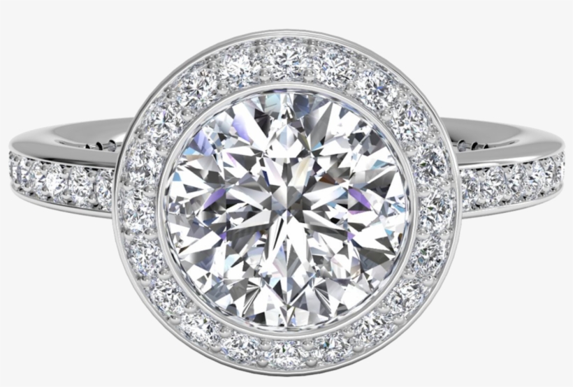 Source - Www - Ritani - Com - Report - Wedding Rings - Round Halo Engagement Ring With Diamond Band, transparent png #2782428