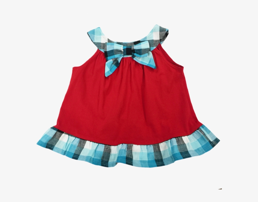 Red Tank With Blue Plaid Bow And Strap With Button - Blue, transparent png #2785301