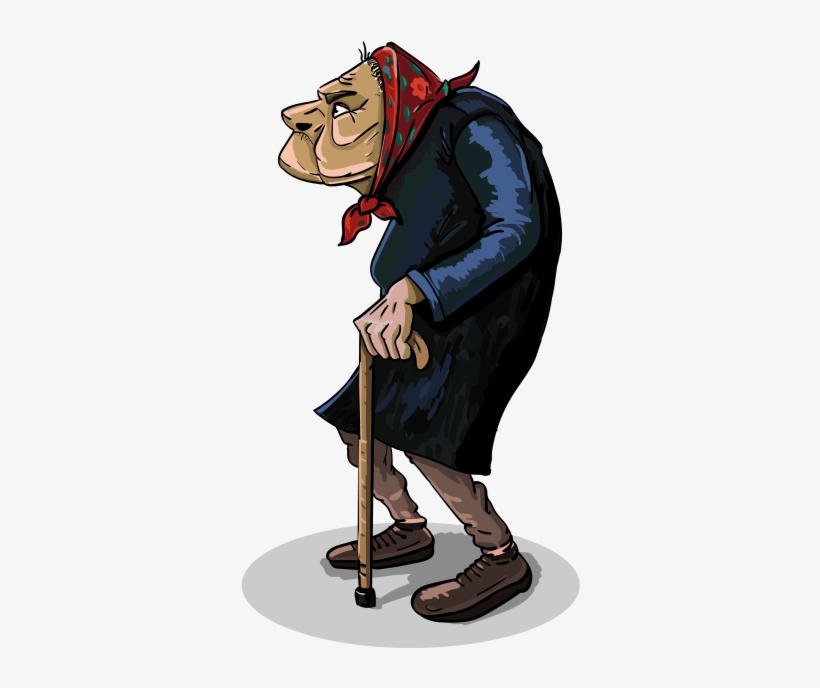 Angry Dissatisfied Crone With Walking Stick - Illustration, transparent png #2785494