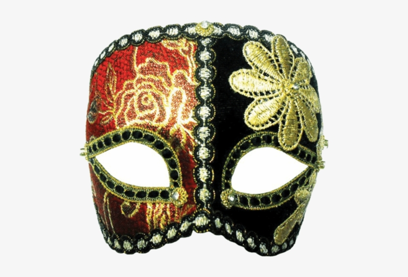 The Gallery For > Gold Masquerade Mask Png - Red/black + Gold Flower On Band, transparent png #2786194
