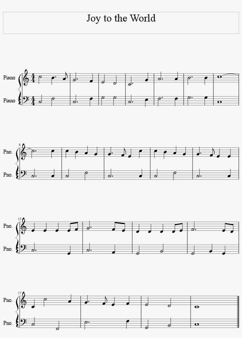 Joy To The World Enhanced Bassline Score - Joy To The World Melody Piano, transparent png #2786864